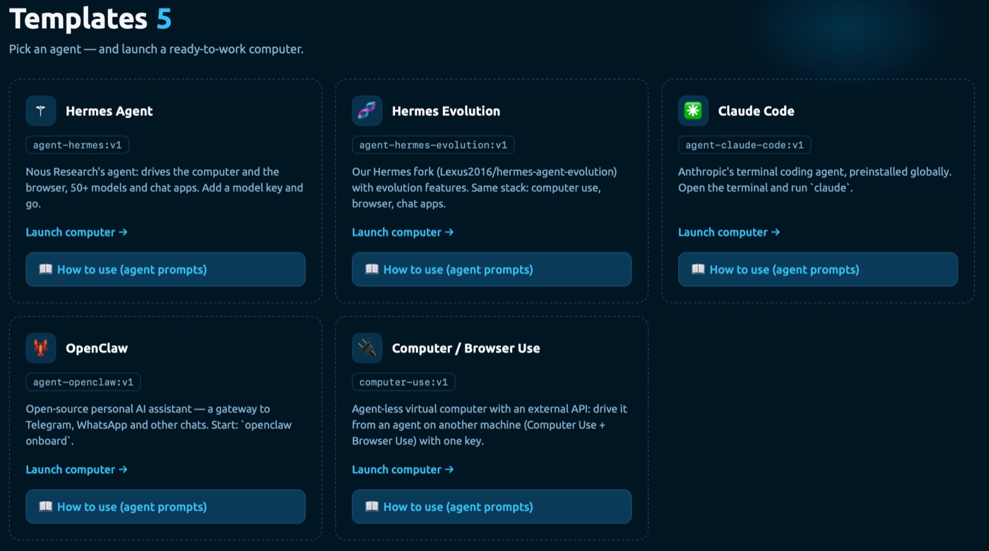 Ready agent templates in Murable — launch a computer in one click
