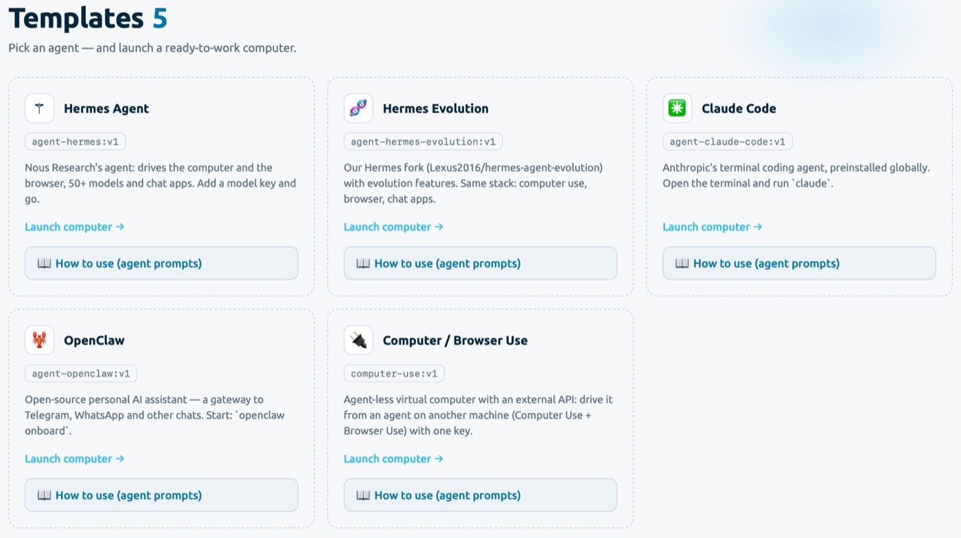 Ready agent templates in Murable — launch a computer in one click